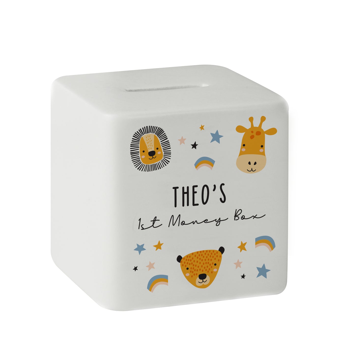 Personalised Scandi Safari Animals Ceramic Square Money Box