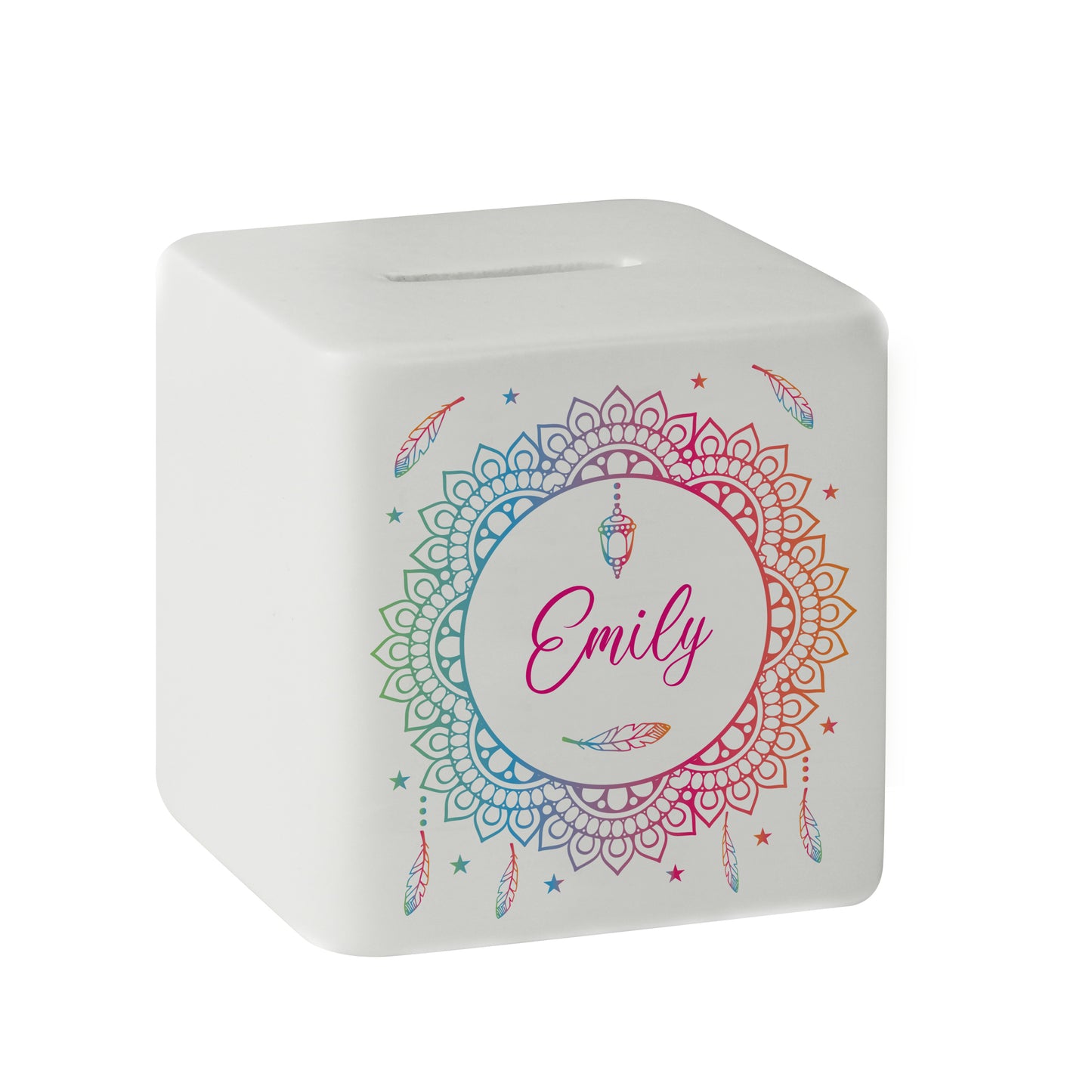 Personalised Dreamcatcher Ceramic Square Money Box