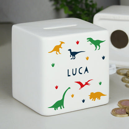 Personalised Dinosaur Ceramic Square Money Box