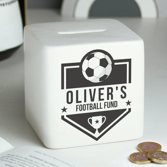 Personalised Football Badge Ceramic Square Money Box