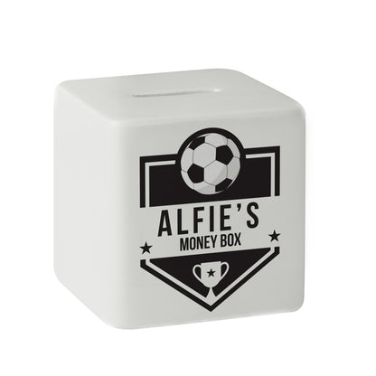 Personalised Football Badge Ceramic Square Money Box