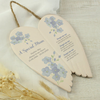 Personalised Forget Me Not Memorial Ceramic Wings