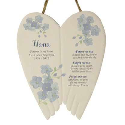 Personalised Forget Me Not Memorial Ceramic Wings