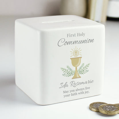 Personalised First Holy Communion Ceramic Square Money Box