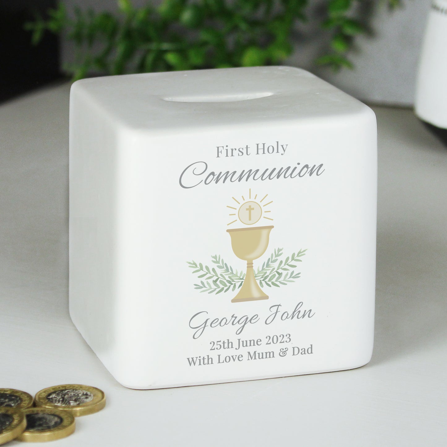 Personalised First Holy Communion Ceramic Square Money Box