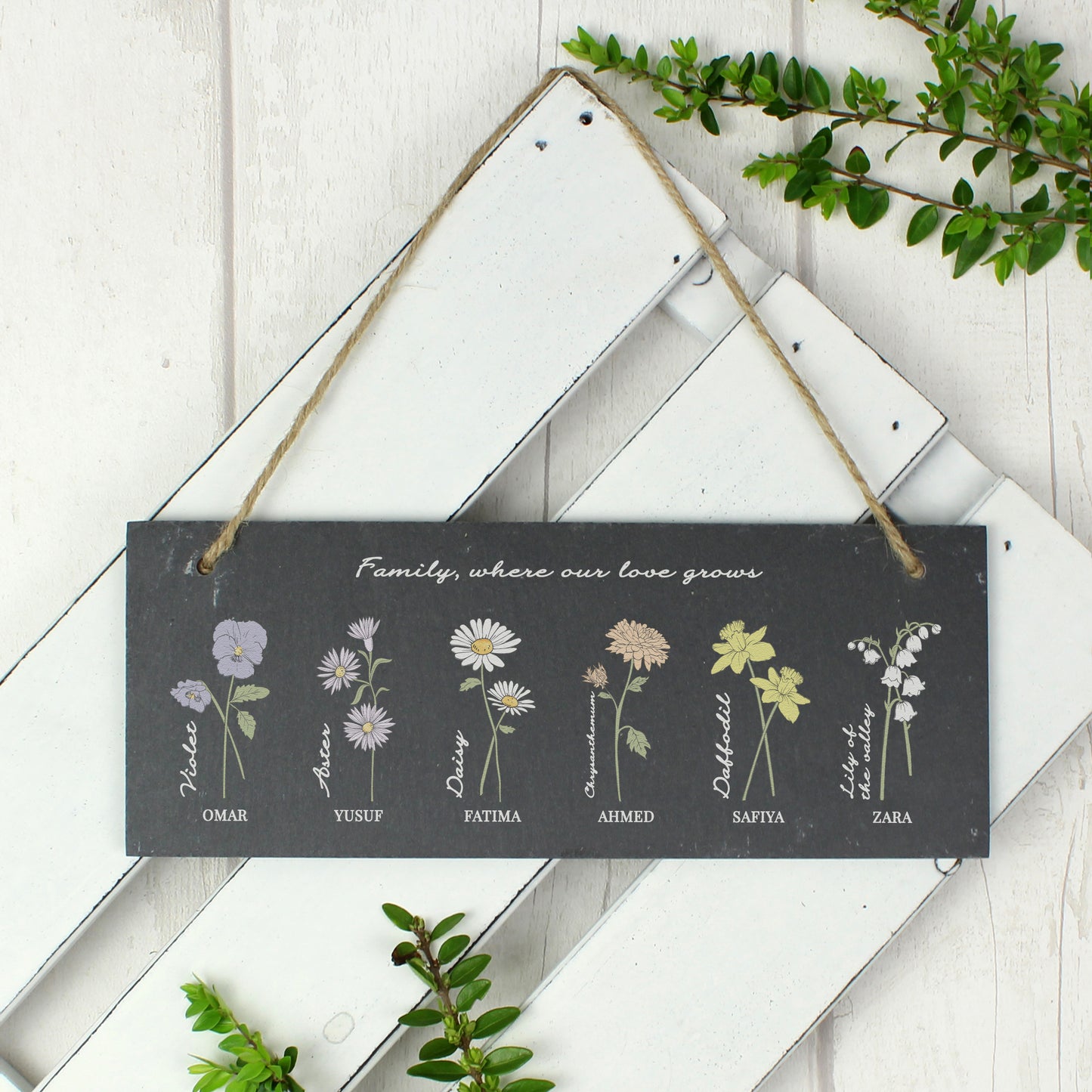 Personalised Flower of the Month Hanging Slate Plaque