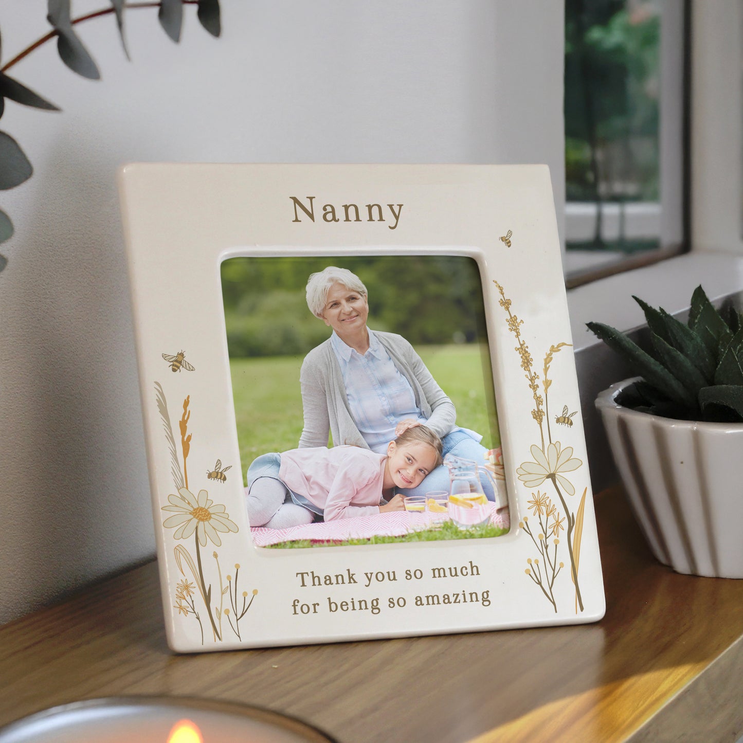 Personalised Bees & Daisy Ceramic 4x4 Frame