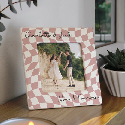Personalised Pink Checkerboard Ceramic 4x4 Frame