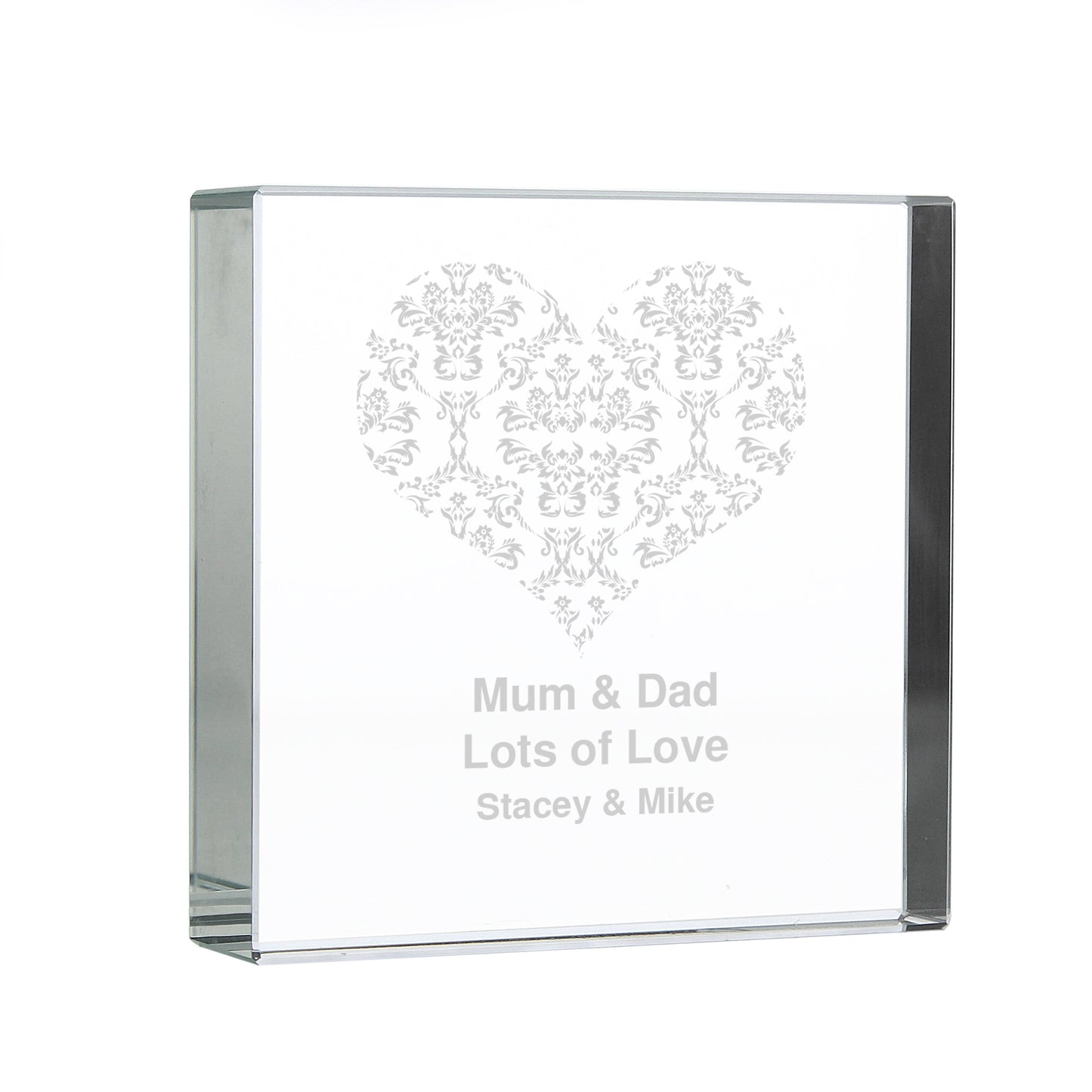 Personalised Damask White Heart Crystal Token