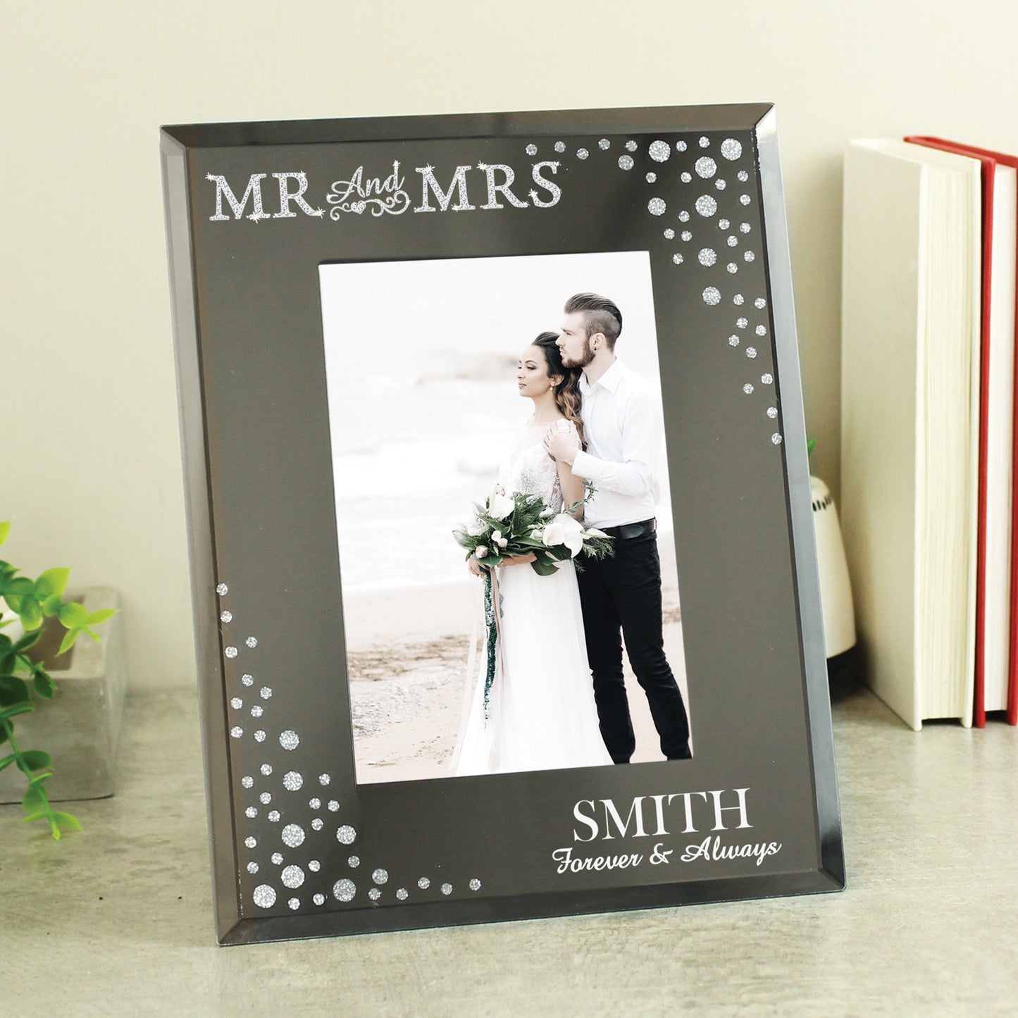 Personalised Mr and Mrs 6x4 Diamante Glass Photo Frame