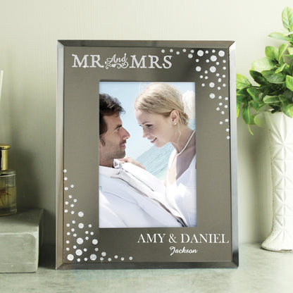 Personalised Mr and Mrs 6x4 Diamante Glass Photo Frame