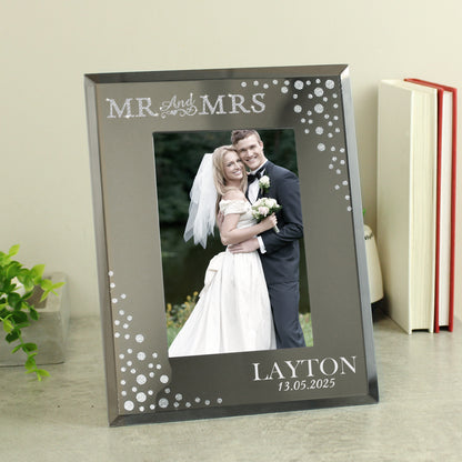 Personalised Mr and Mrs 6x4 Diamante Glass Photo Frame