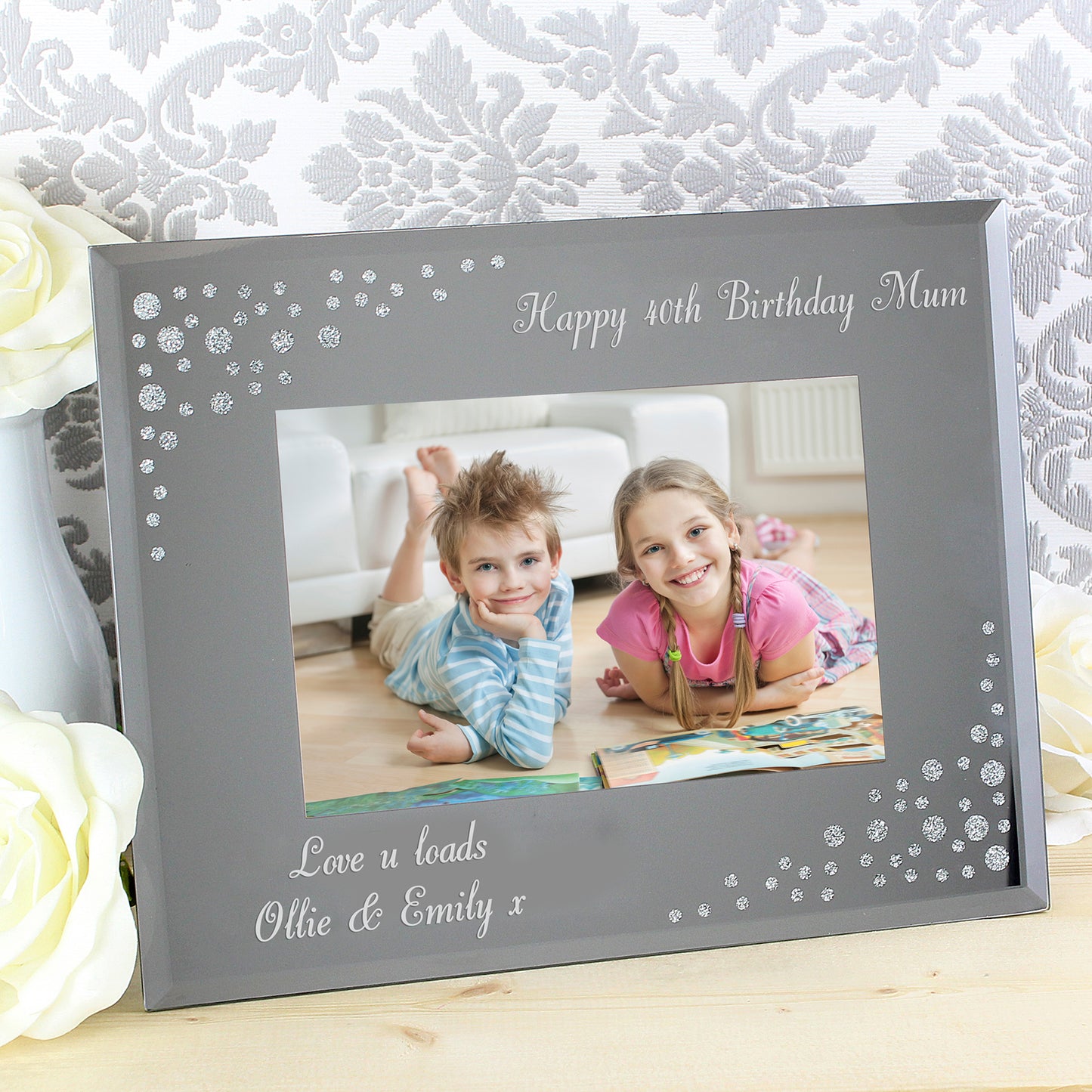 Personalised Any Message 6x4 Landscape Diamante Glass Photo Frame