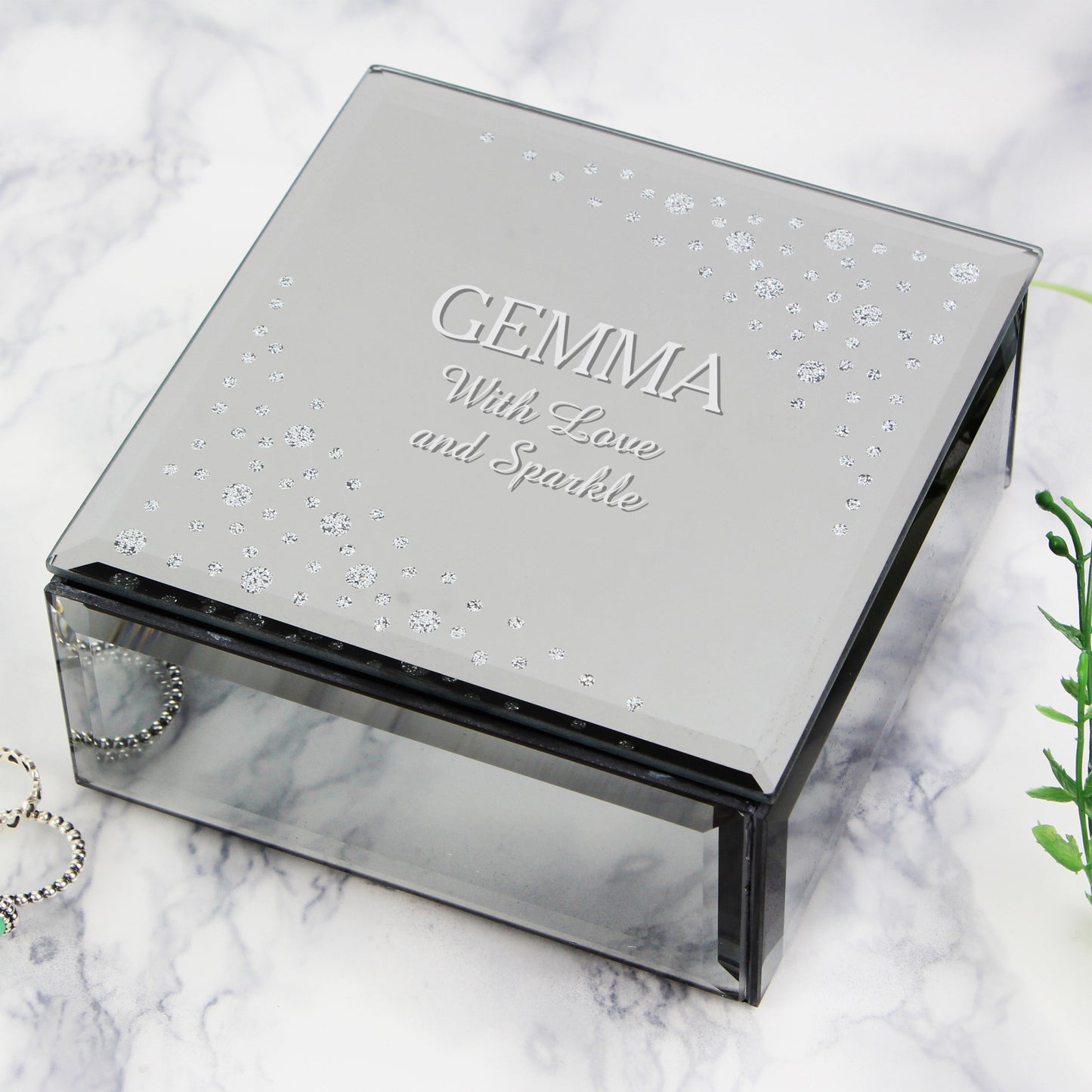 Personalised Diamante Name & Message Glass Trinket Box