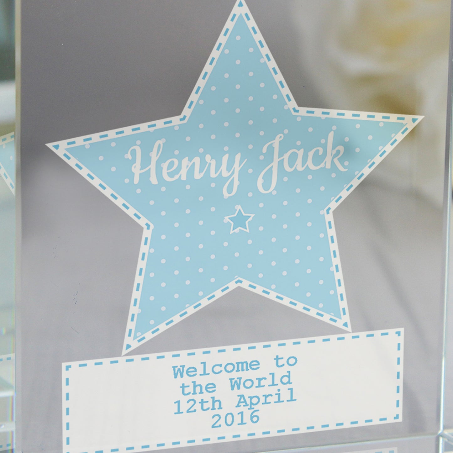 Personalised Stitch & Dot Baby Boy Crystal Token