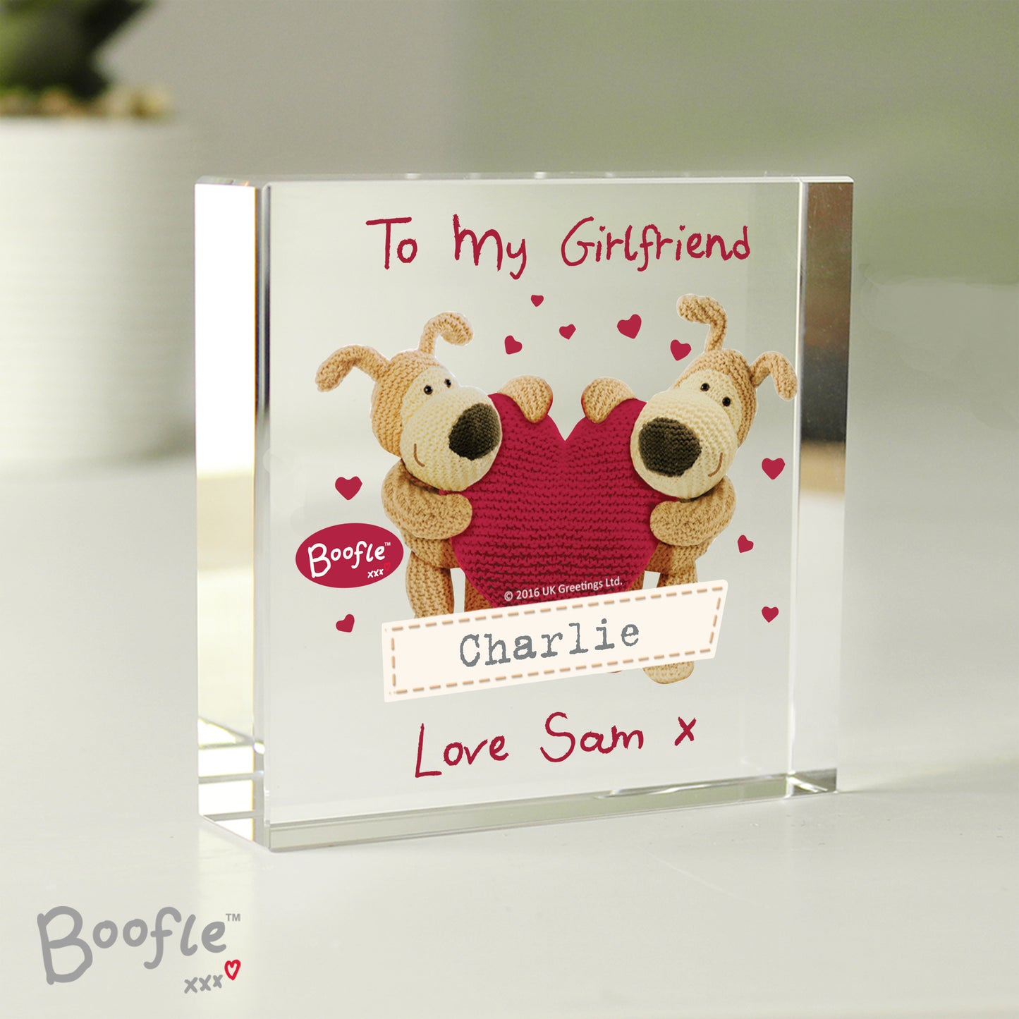 Personalised Boofle Shared Heart Crystal Token