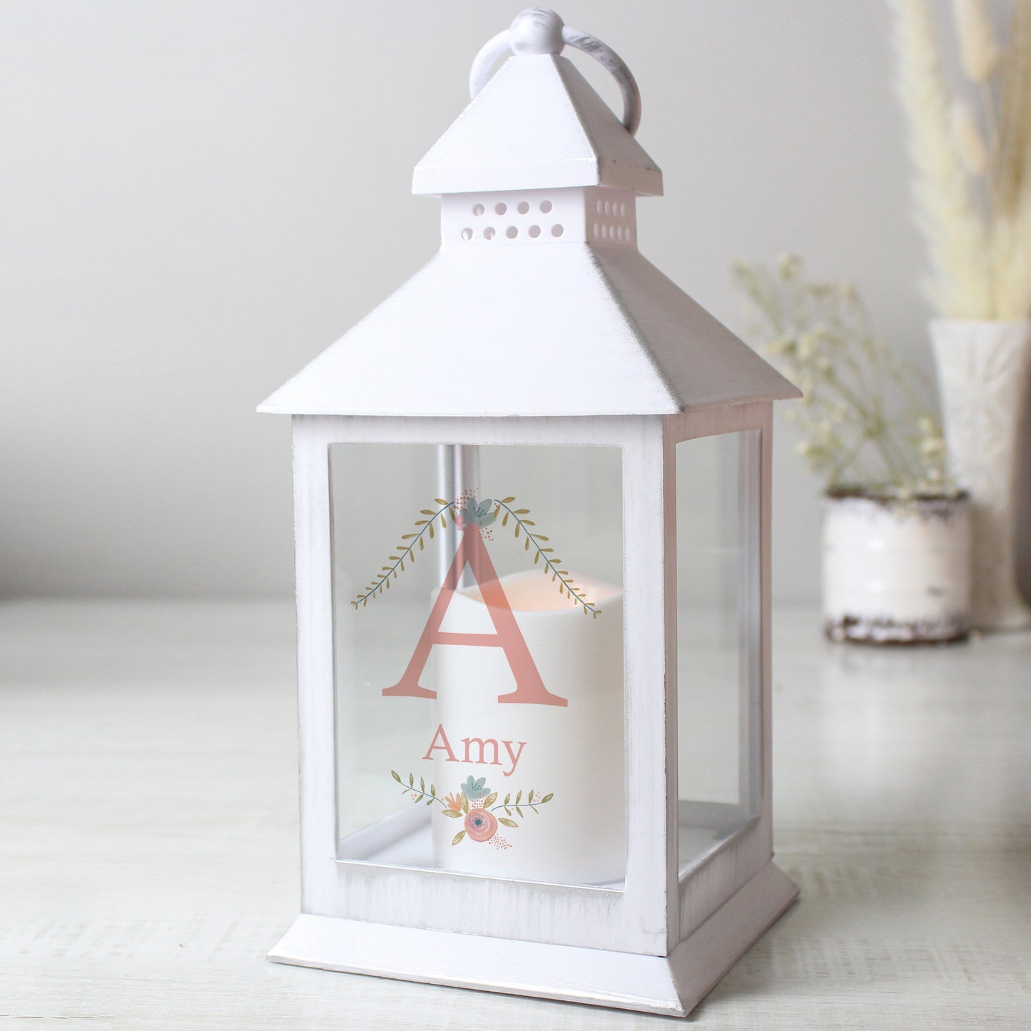 Personalised Floral Bouquet White Lantern