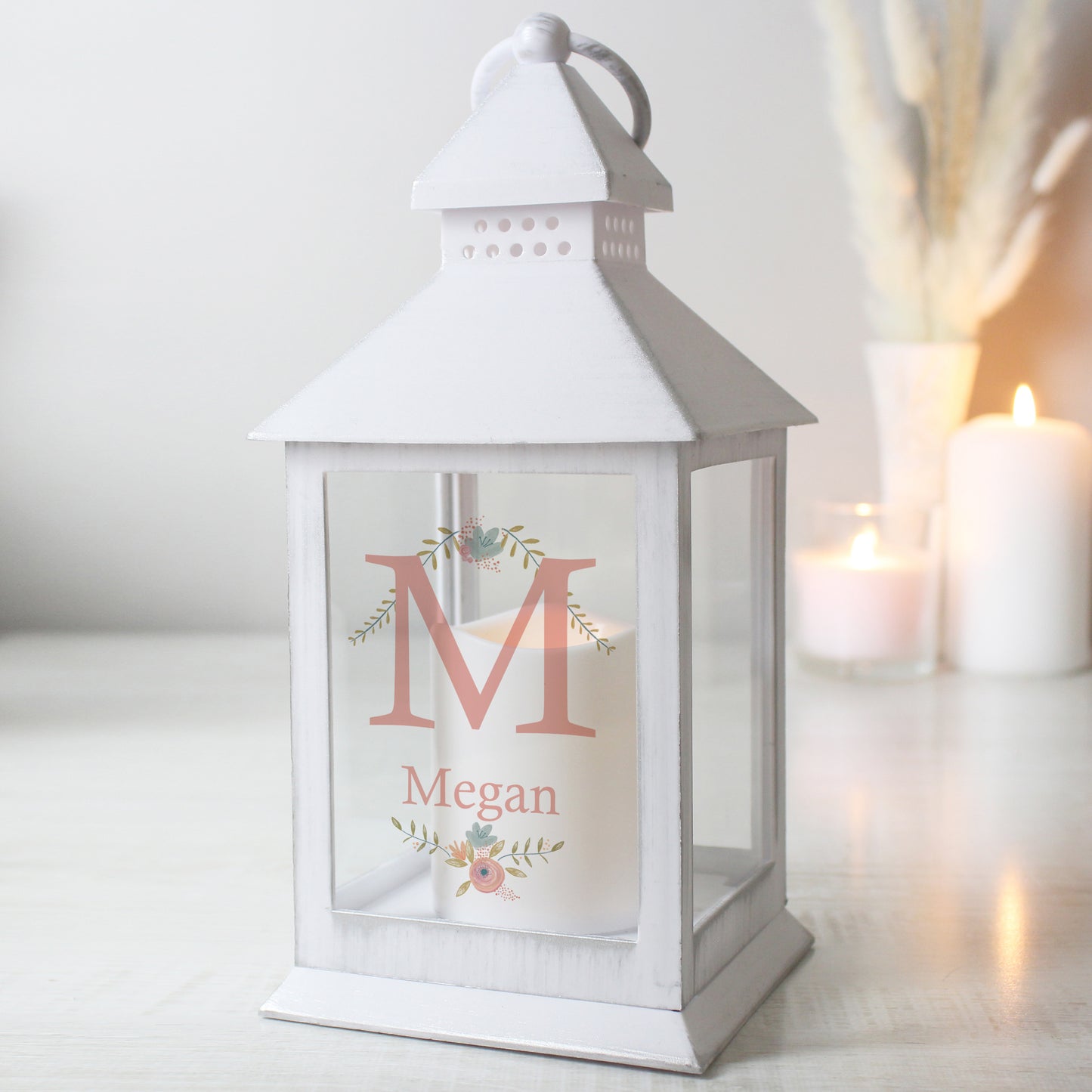 Personalised Floral Bouquet White Lantern