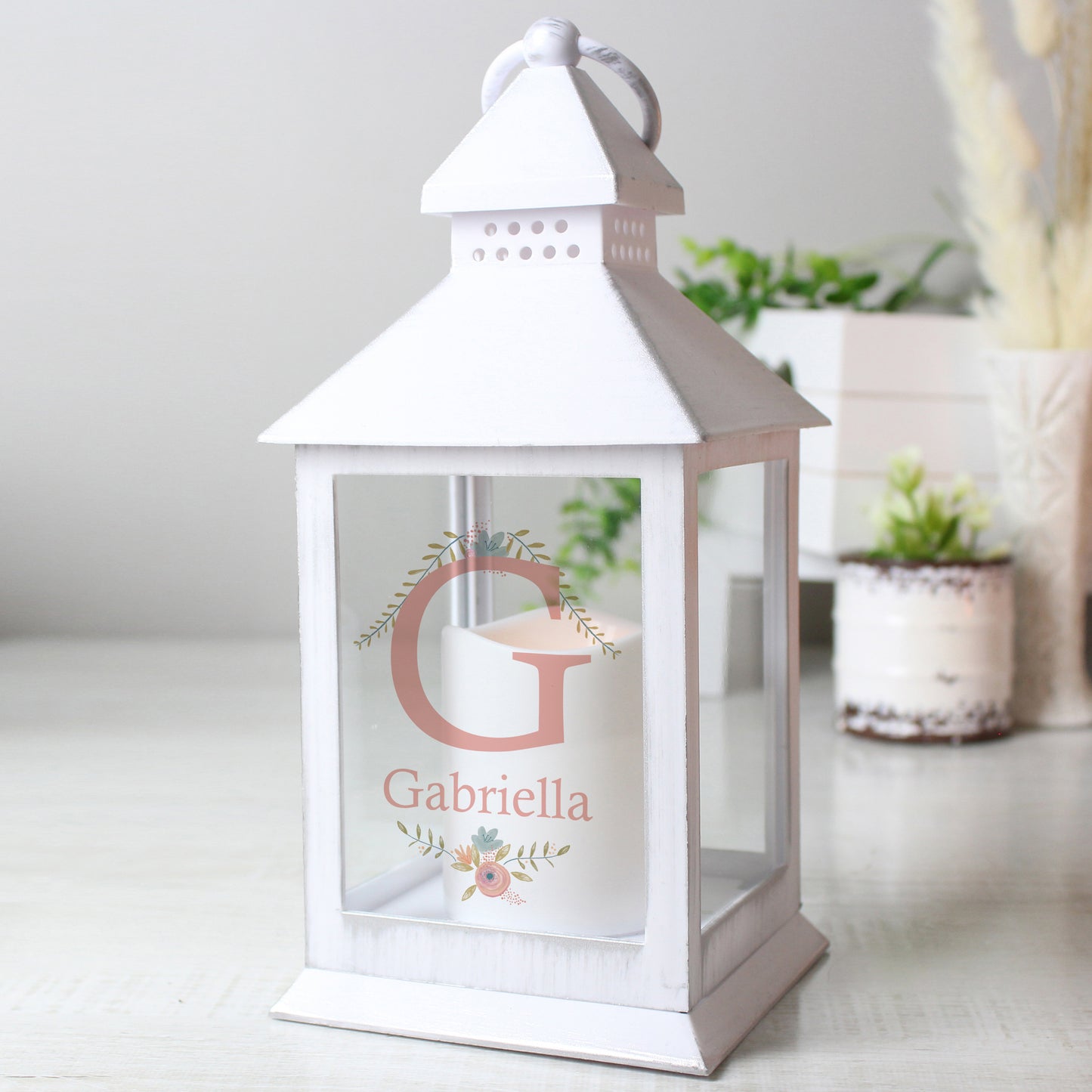 Personalised Floral Bouquet White Lantern