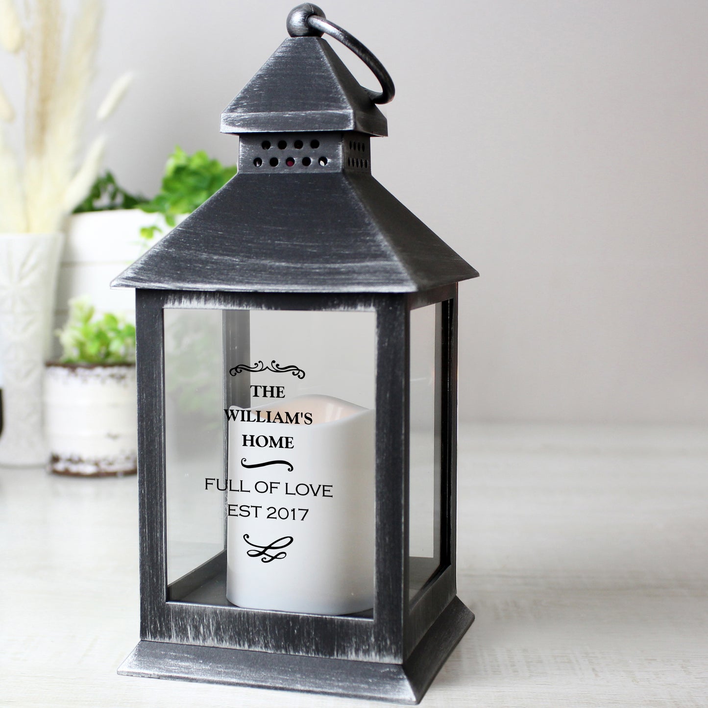 Personalised Antique Scroll Rustic Black Lantern