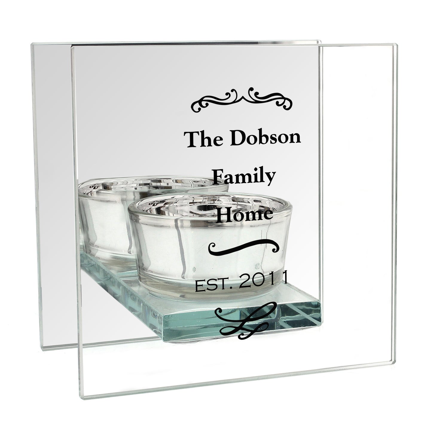 Personalised Antique Scroll Mirrored Glass Tea Light Candle Holder