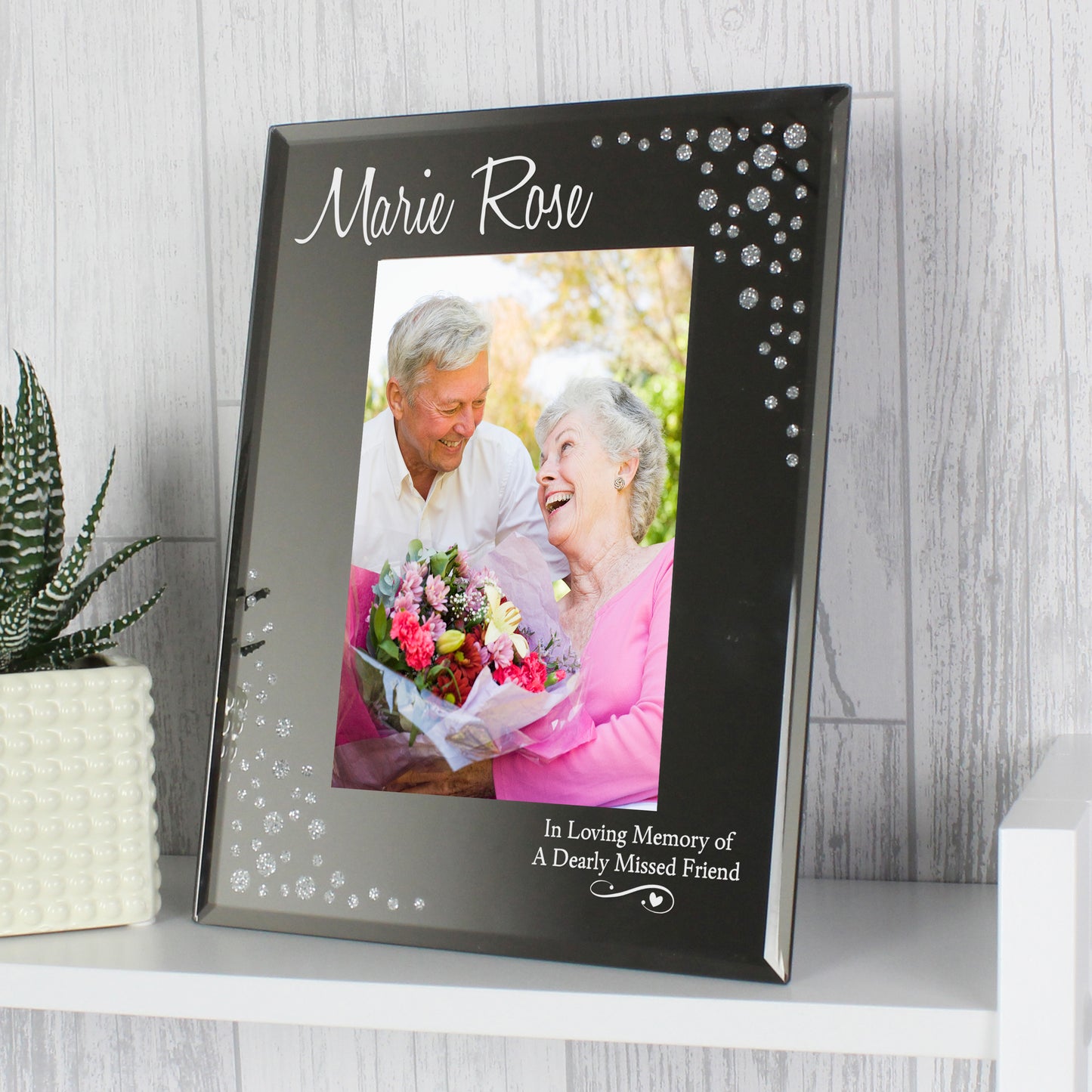 Personalised Swirls & Hearts Diamante 6x4 Glass Photo Frame