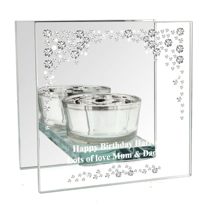 Personalised Diamante Effect Mirrored Glass Tea Light Candle Holder