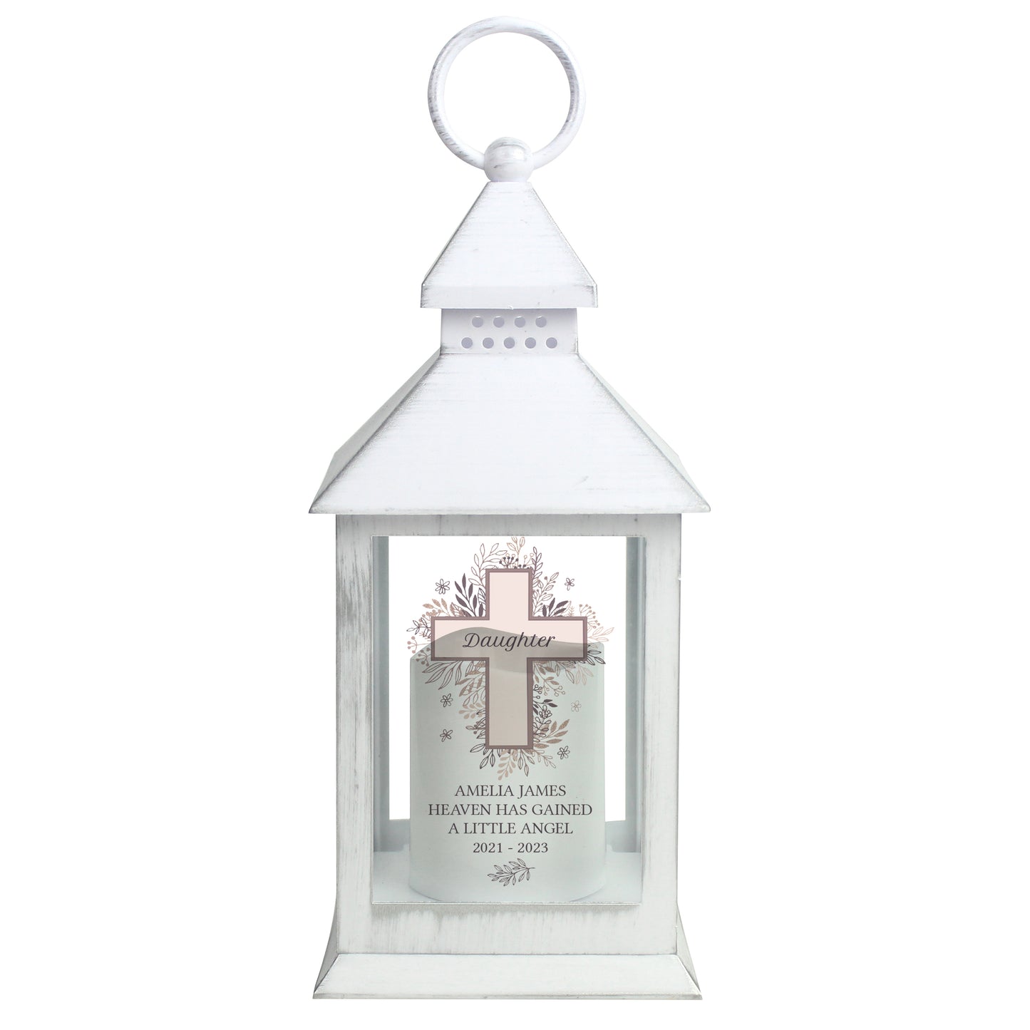 Personalised Floral Cross White Lantern