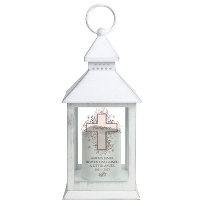 Personalised Floral Cross White Lantern