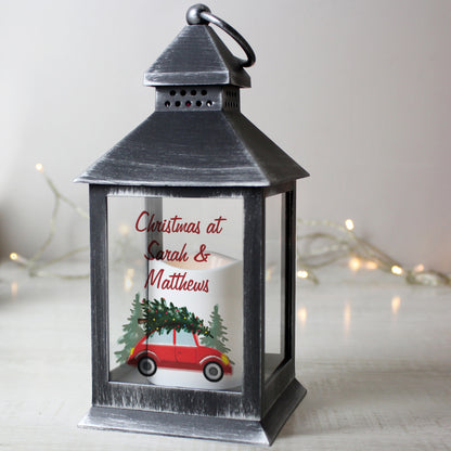 Personalised 'Driving Home For Christmas' Rustic Black Lantern