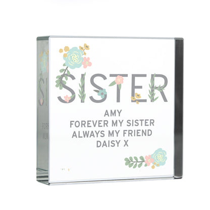 Personalised Floral Sister  Crystal Token