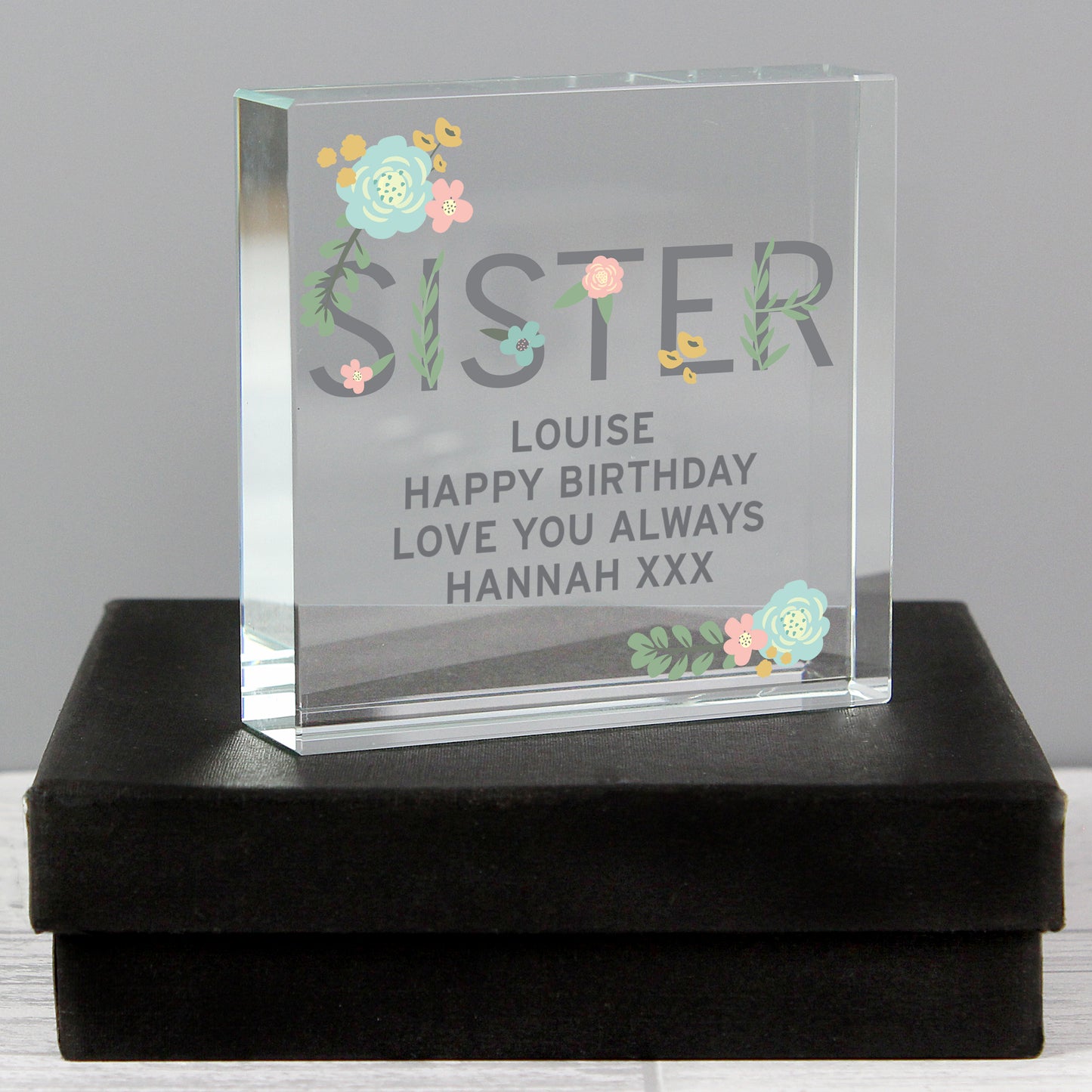 Personalised Floral Sister  Crystal Token