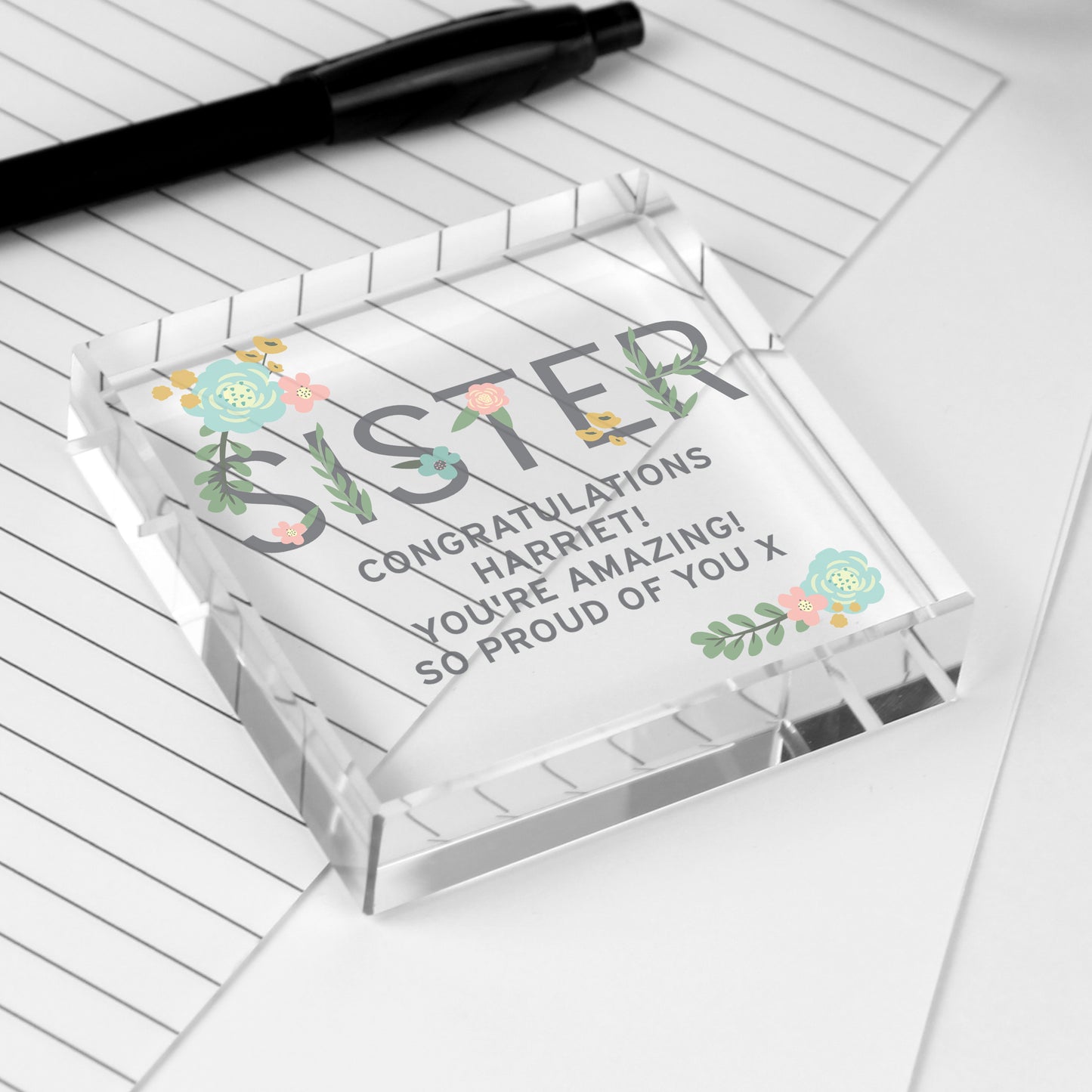 Personalised Floral Sister  Crystal Token