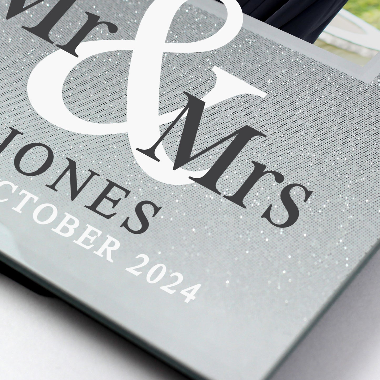 Personalised Mr & Mrs 4x4 Glitter Glass Photo Frame