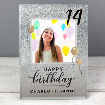 Personalised Birthday 4x4 Glitter Glass Photo Frame