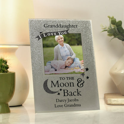 Personalised To the Moon and Back 4x4 Glitter Glass Photo Frame