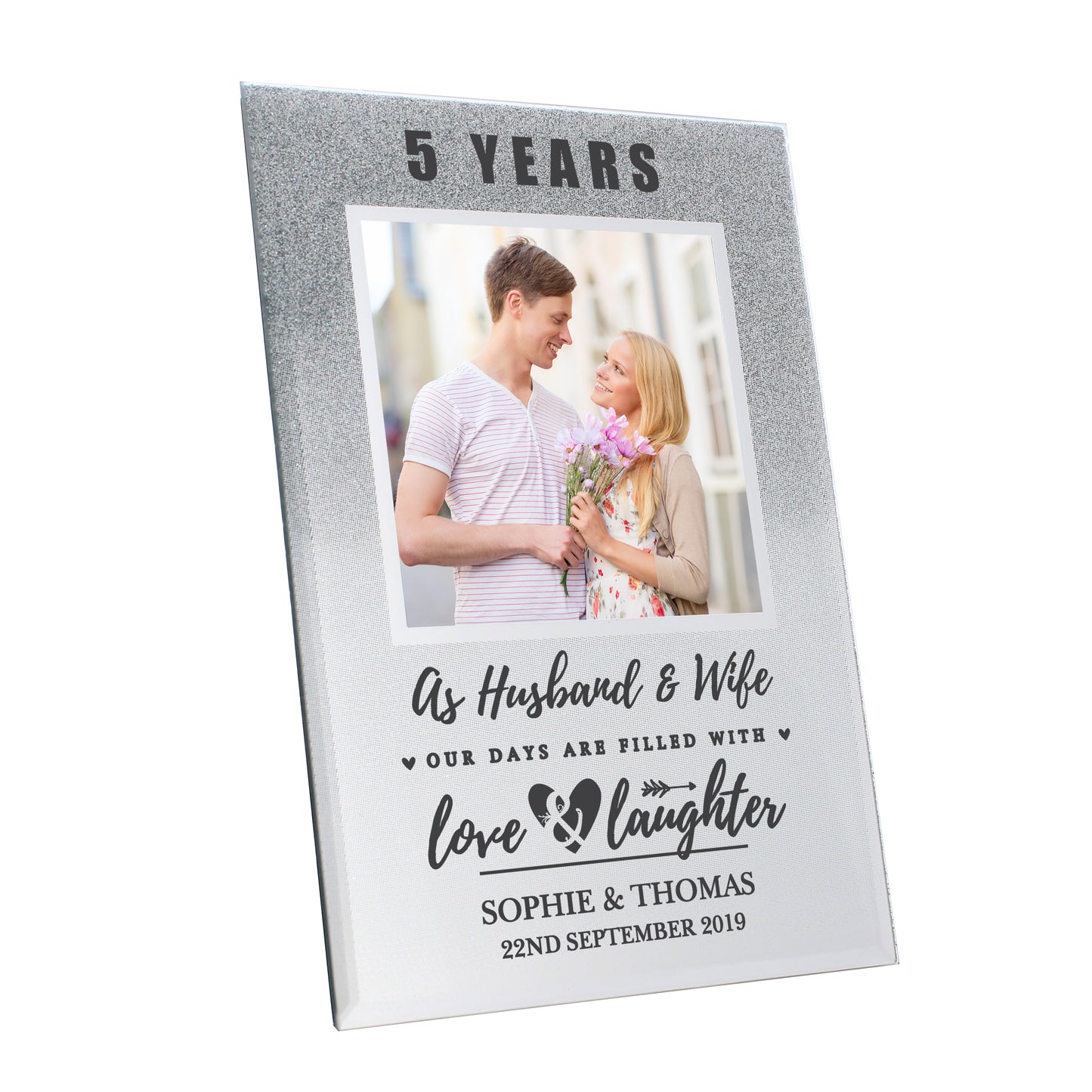 Personalised Anniversary 4x4 Glitter Glass Photo Frame