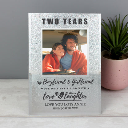 Personalised Anniversary 4x4 Glitter Glass Photo Frame