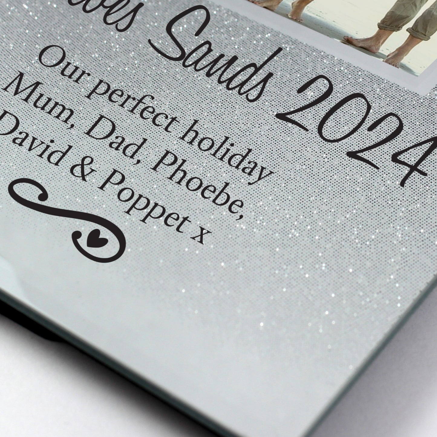 Personalised Heart & Swirl 4x4 Glitter Glass Photo Frame