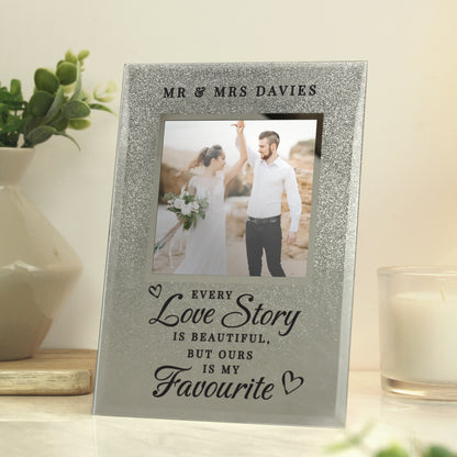 Personalised Every Love Story Is Beautiful 4x4 Glitter Glass Photo Frame