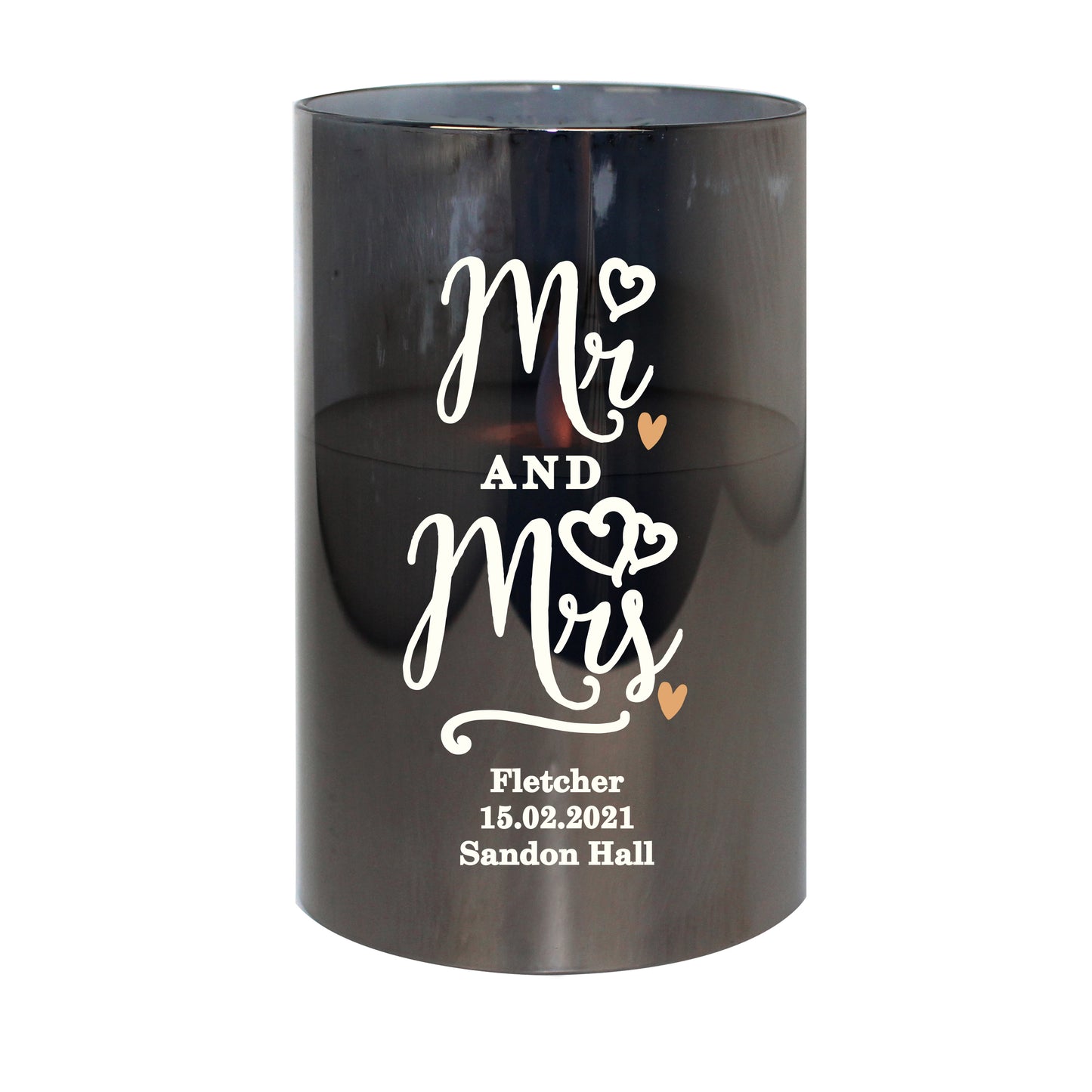 Personalised Mr & Mrs Smoked Glass LED Candle