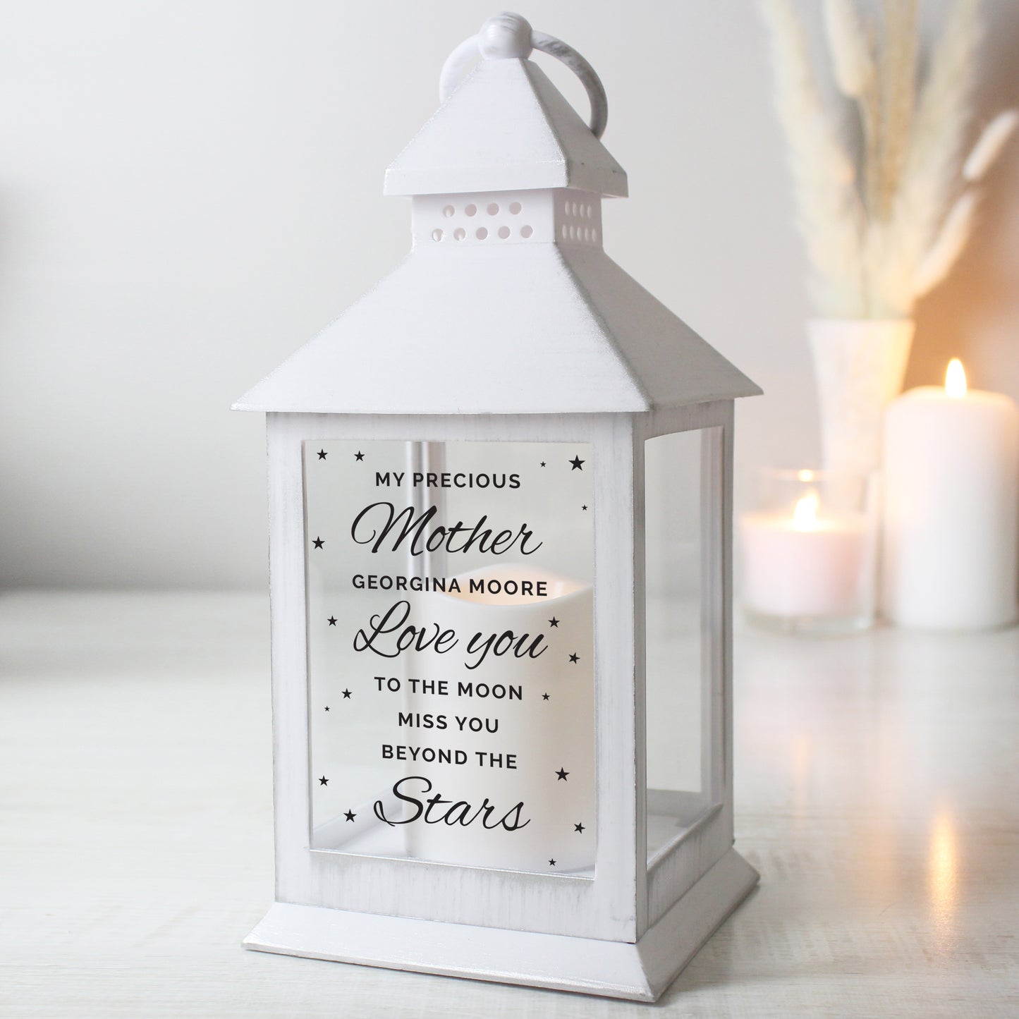 Personalised 'Miss You Beyond The Stars' White Lantern