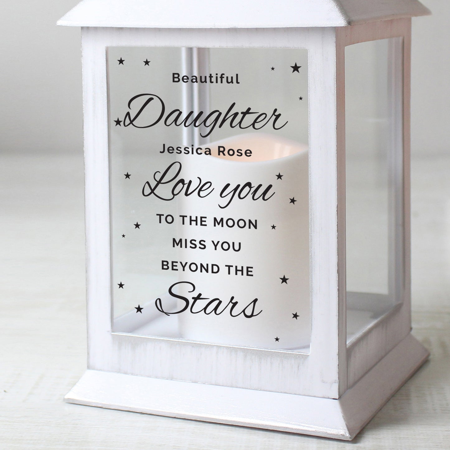 Personalised 'Miss You Beyond The Stars' White Lantern