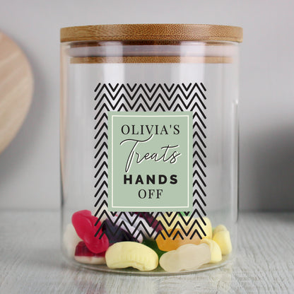 Personalised Abstract Free Text Glass Jar with Bamboo Lid