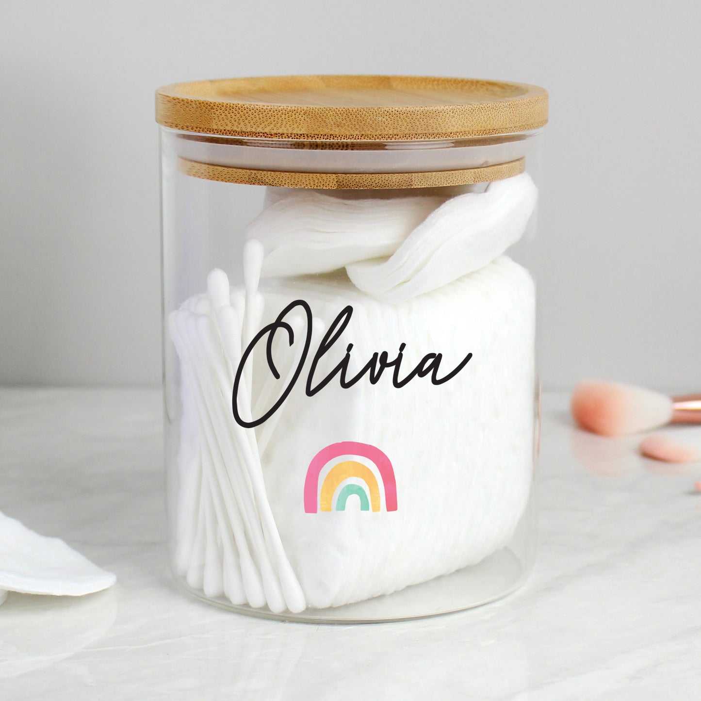 Personalised Rainbow Glass Jar with Bamboo Lid