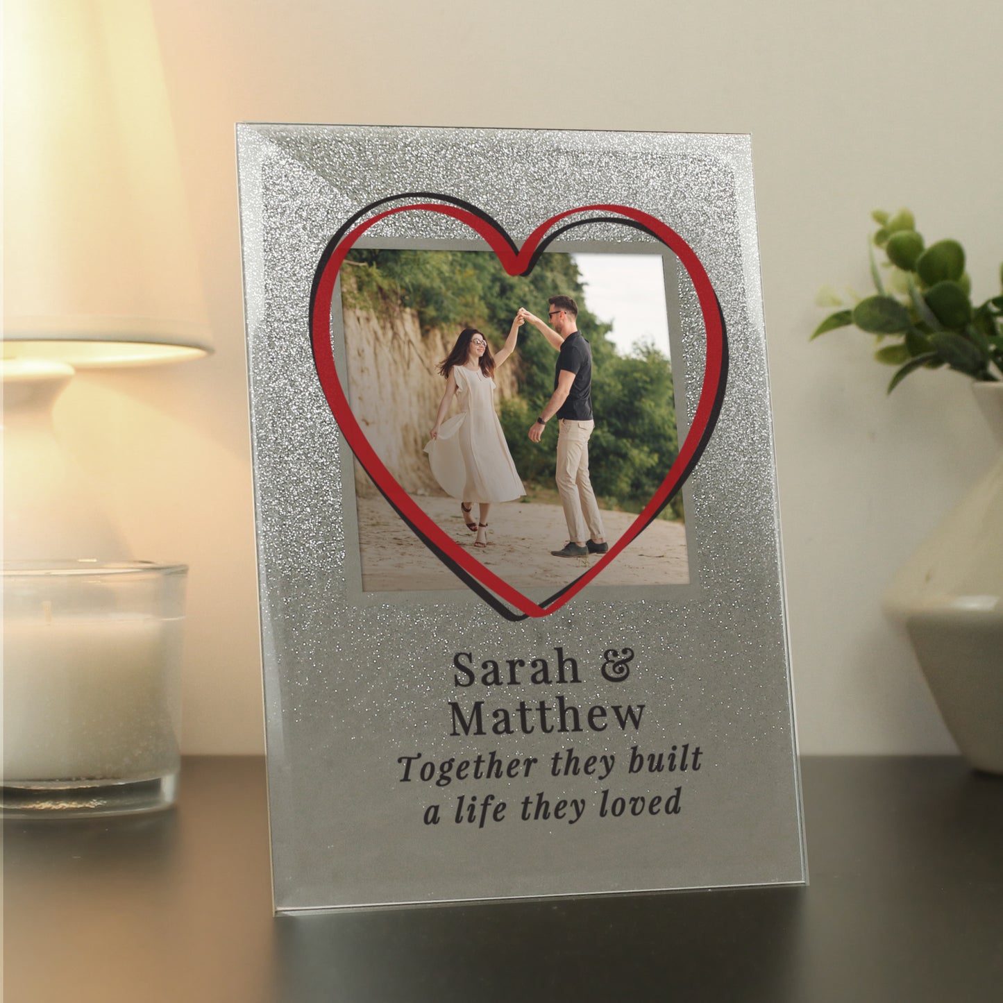 Personalised Heart 4x4 Glitter Glass Photo Frame