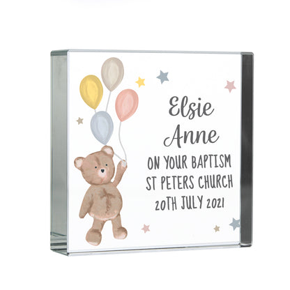 Personalised Teddy & Balloons Crystal Token