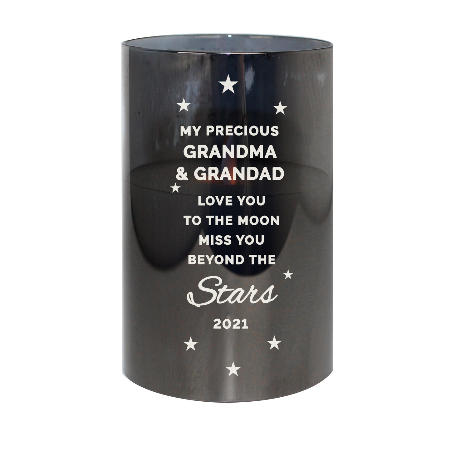 Personalised Miss You Beyond The Stars Smoked Glass LED Candle