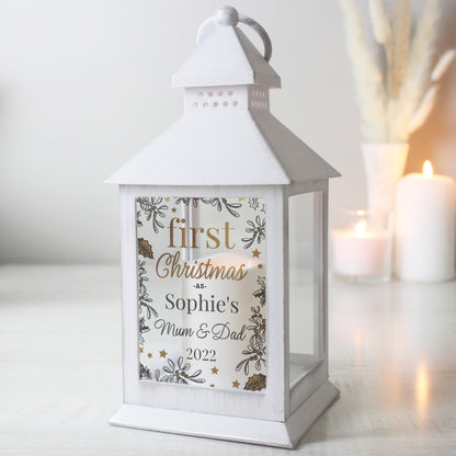 Personalised First Christmas White Lantern