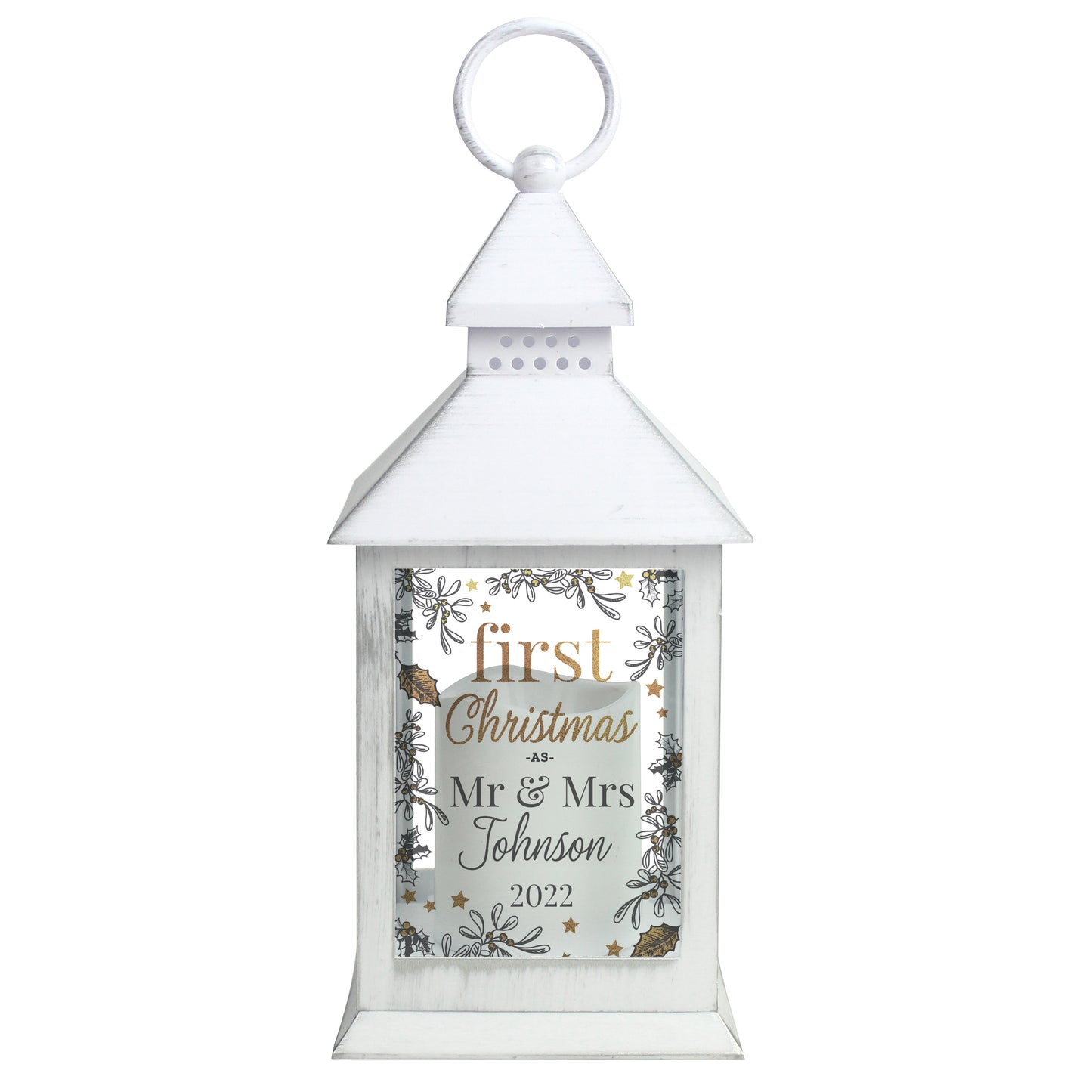 Personalised First Christmas White Lantern